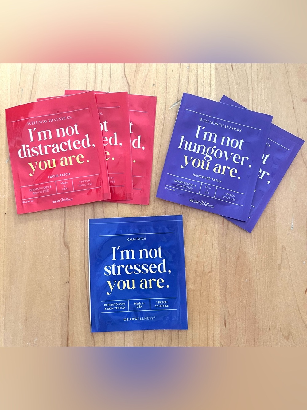WearWellness Focus, Calm & Hangover Wellness Patches - Red, Purple & Blue